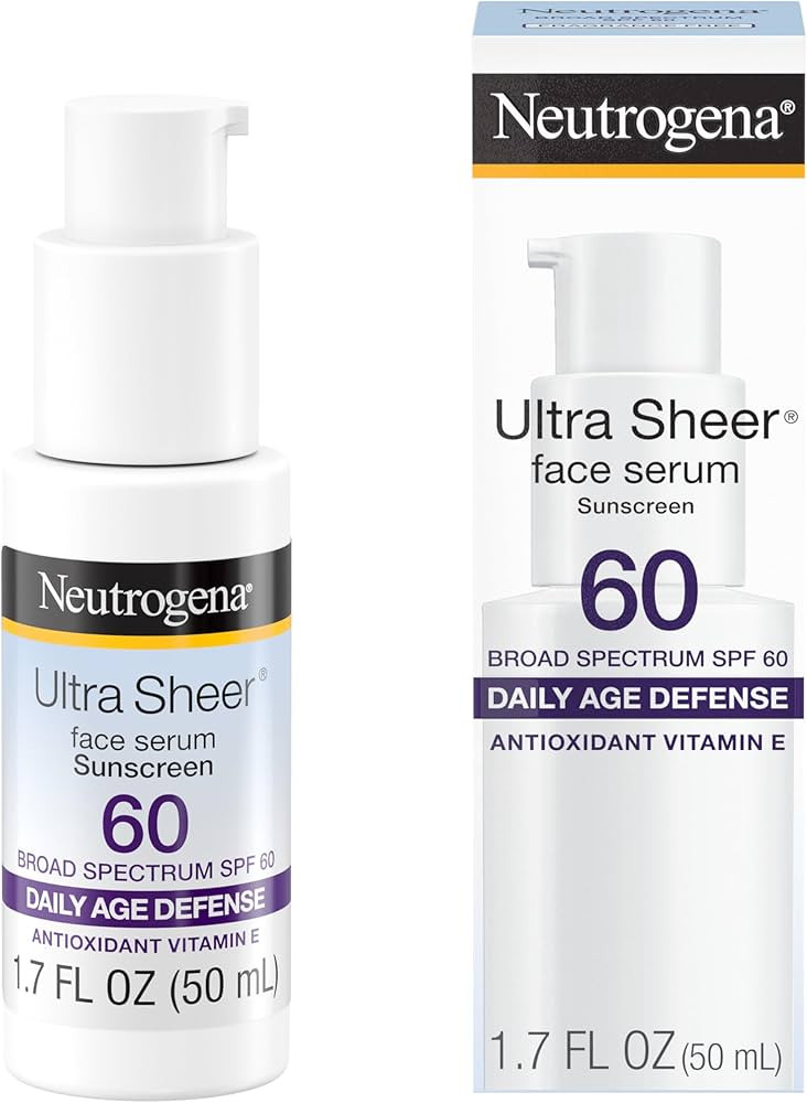 Ultra Sheer Moisturizing Face Serum with Vitamin E & SPF 60, 1.7 Fl Oz, All Day Facial Sunscreen ... | Amazon (US)