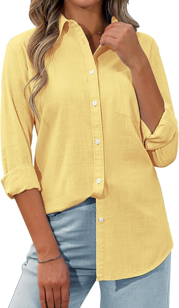 siliteelon Womens Button Down Shirt Linen Button Up Shirts for Women Long Sleeve Summer Shirt Col... | Amazon (US)