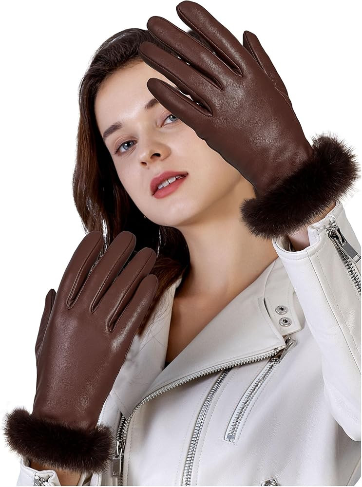 FIORETTO Womens Chrome-Free Genuine Leather Gloves with Fur Cuff Touchscreen Winter Warm Driving ... | Amazon (US)