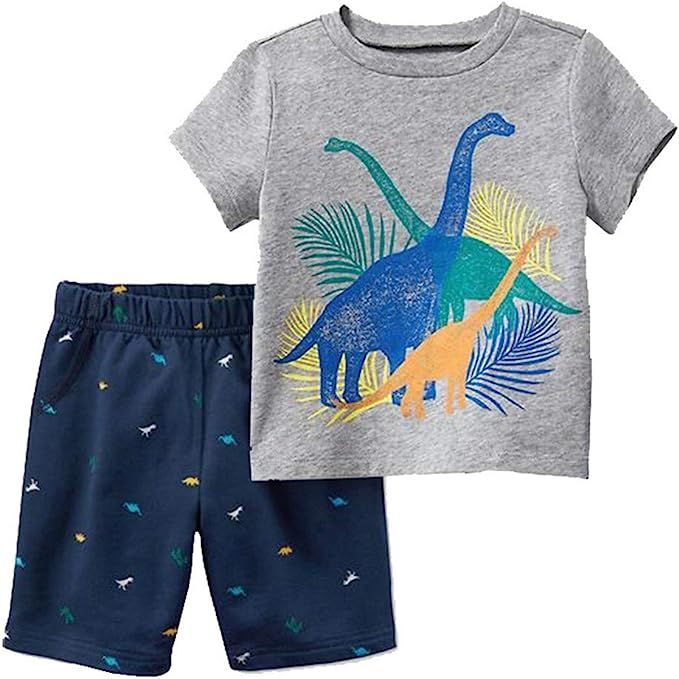 Boys Summer Outfits Short Sleeve T-Shirt & Shorts Sets Playwear Clothes 2 Piece 2-7Y | Amazon (US)