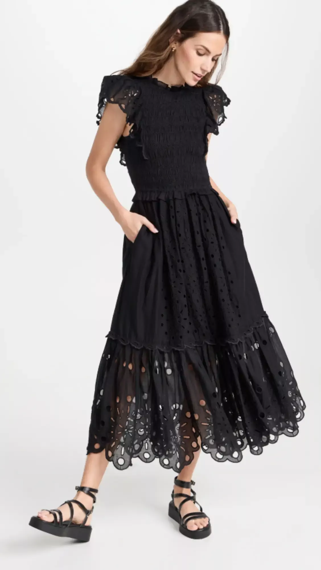 Hazel Eyelet Midi Dress, Black