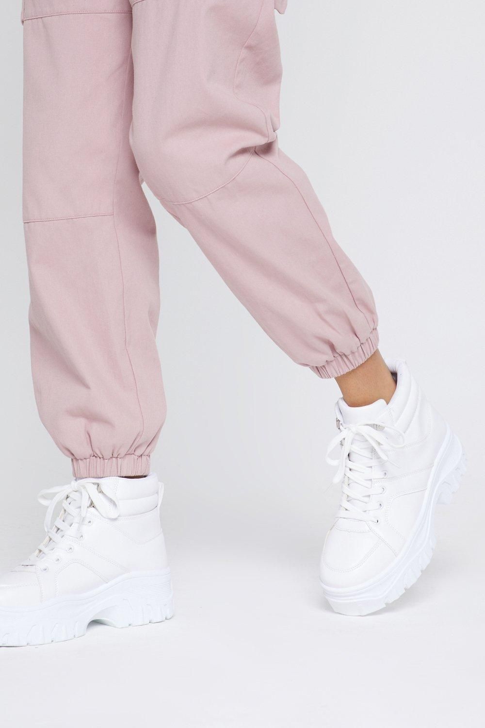 Womens Lace Up Chunky Boot Sneakers - White - 10 | Nasty Gal (US)