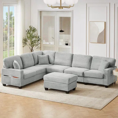 Sectional Sofa U-shaped Sectional 125.2" Upholstered L-shaped Sofa with a Movable Ottoman and Side Storage Pockets for Living Room | Wayfair North America