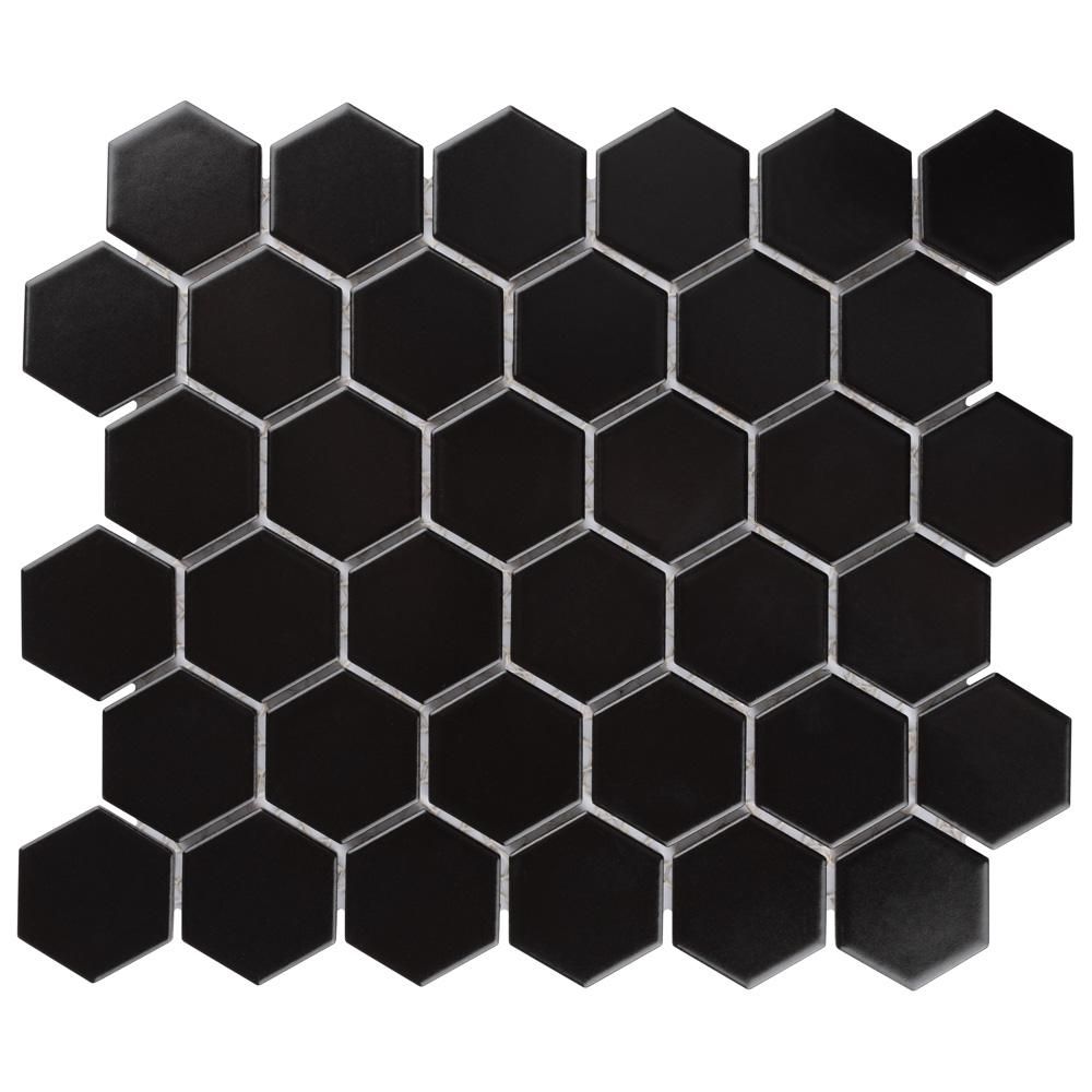 Merola Tile Metro Hex 2 in. Matte 11-1/8 in. x12-5/8 in. Black Porcelain Mosaic (9.64 sq. ft. /case) | The Home Depot