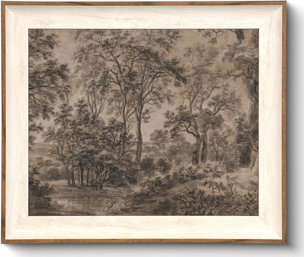 Framed Canvas Wall Art for Living Room Decor, Vintage Neutral Brown Woodland Landscape Painting F... | Amazon (US)