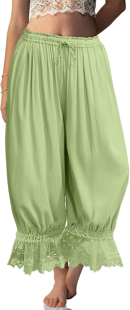 TARSE Women Linen Lace Trim Long Bloomers Pants Ruffle Victorian Vintage Pantaloons Summer Beach ... | Amazon (US)