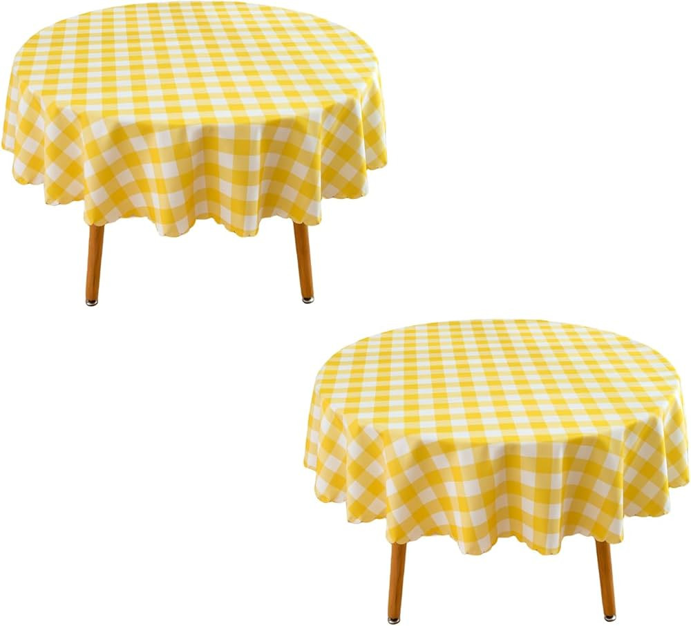MANGATA CASA Light Yellow Gingham Round Tablecloth-2Pcs Checkered Table Cloth Waterproof Kitchen ... | Amazon (US)