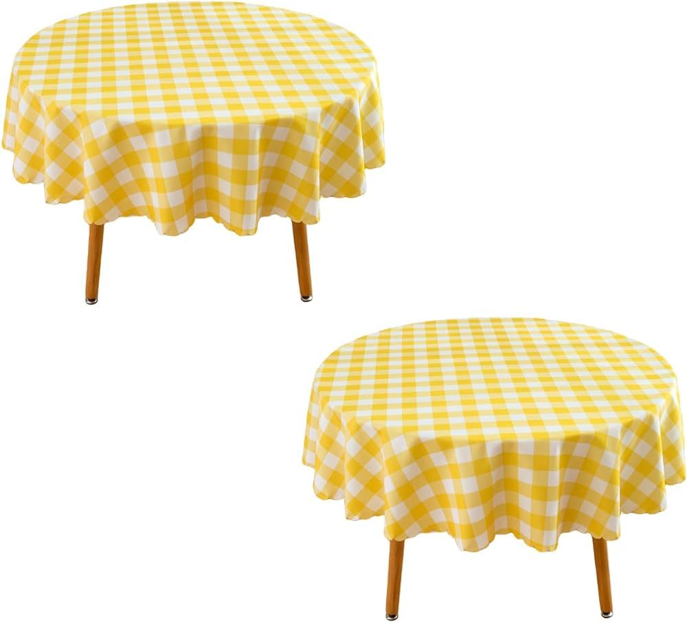 MANGATA CASA Light Yellow Gingham Round Tablecloth-2Pcs Checkered Table Cloth Waterproof Kitchen ... | Amazon (US)
