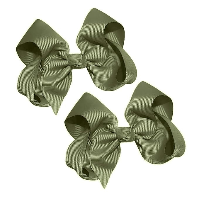 WD2U Girls Set of Two 4" Solid Grosgrain Pigtail Hair Bows Alligator Clips Sage Green | Amazon (US)