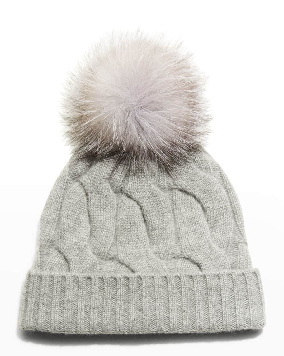 Sofia Cashmere New York Cable Knit Beanie w/ Fox Fur | Neiman Marcus