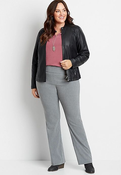 Plus Size High Rise Gray Bengaline Stacked Waist Bootcut Pant | Maurices