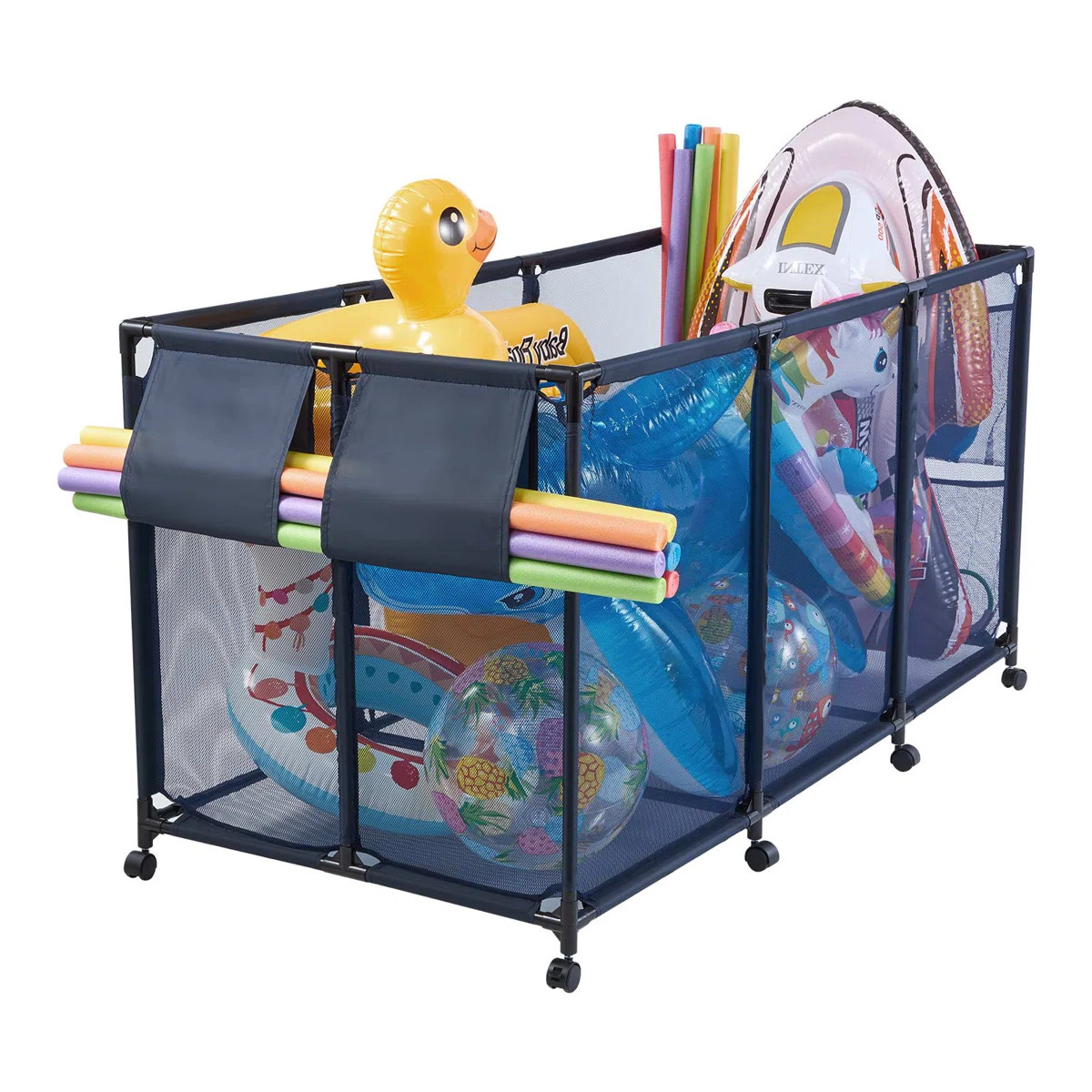 Pool Storage Bin, 69 x 32 x 35 in, Rolling Pool Float Storage Organizer with Side Pockets & Noodl... | Wayfair North America