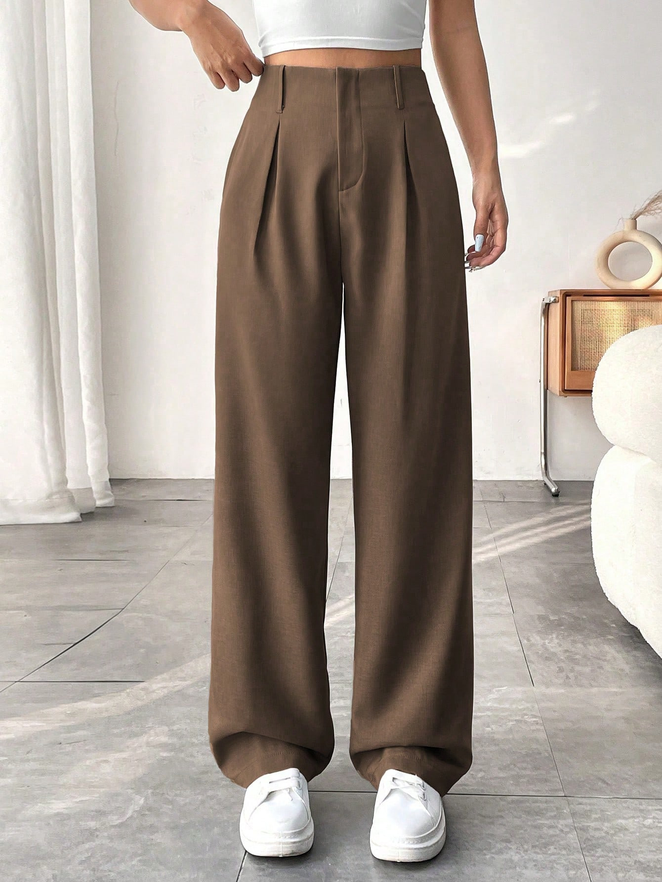 SHEIN SHEIN MOOSTA Women Solid Color Wide-Leg Pants With Pockets | SHEIN USA | SHEIN