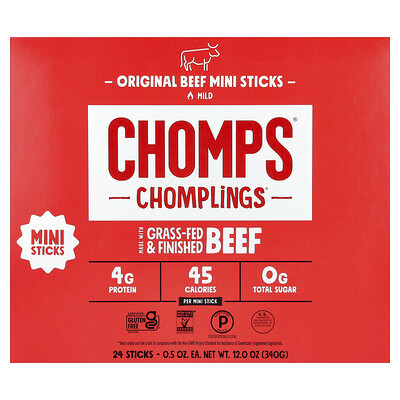 Chomps, Chomplings®, Original Beef Mini Sticks, Mild, 24 Sticks, 0.5 oz (14 g) Each | iHerb