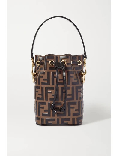 Fendi - Mon Trésor Mini Embossed Leather Bucket Bag - Brown | NET-A-PORTER (US)