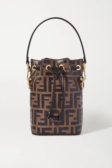 Fendi - Mon Trésor Mini Embossed Leather Bucket Bag - Brown | NET-A-PORTER (US)