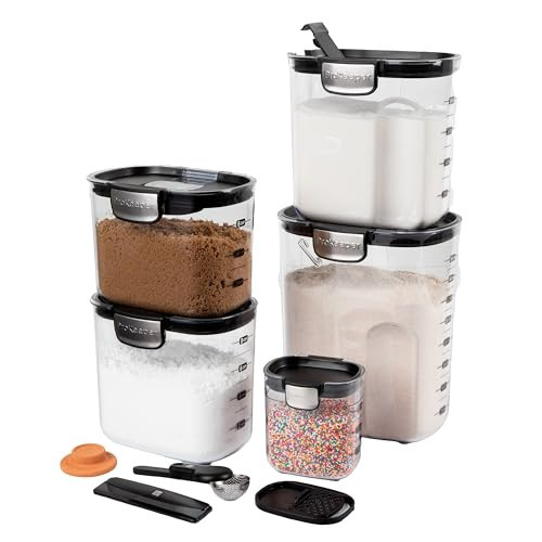 Progressive International ProKeeper+ 9 Piece Clear Plastic Airtight Food Flour and Sugar Baker's Kitchen Storage Organization Container Canister Set with Magnetic Accessories (Black, 9-Piece) | Amazon (US)