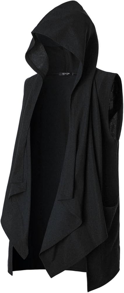 GIVON Mens Sleeveless Ruffle Shawl Collar Cardigan Lightweight Long Hooded Vest Sweater | Amazon (US)