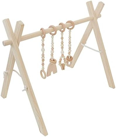 Poppyseed Play Wooden Baby Play Gym, Foldable Frame w/Hanging Bar, Tied Cotton Cord & Wooden Bead... | Amazon (US)