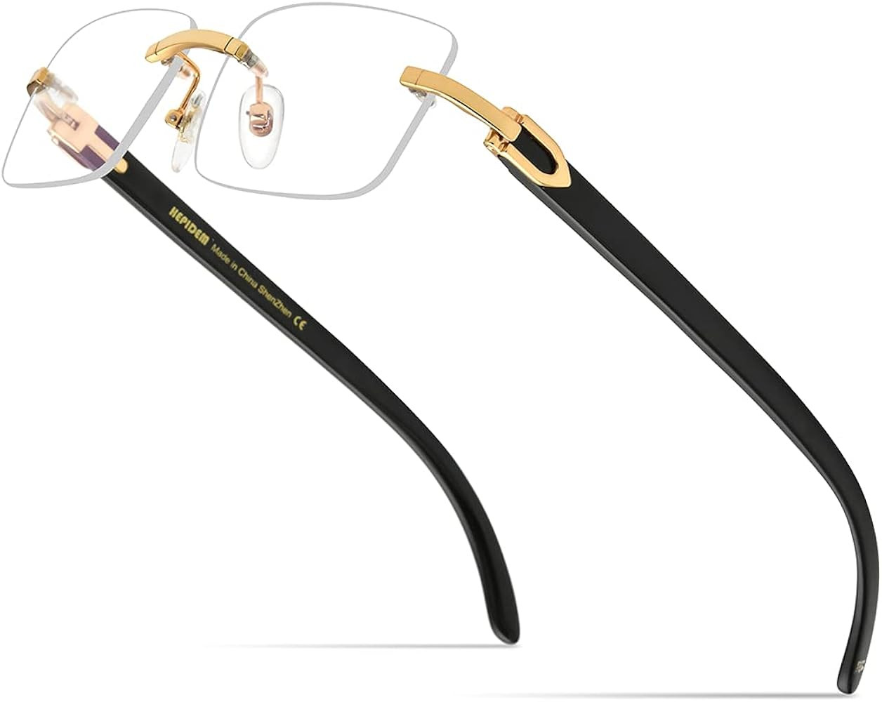 HEPIDEM 100% Really Buffalo Horn Handmade Sun Glasses Square Rimless Luxury BUffs Sunglasses 0816 | Amazon (US)