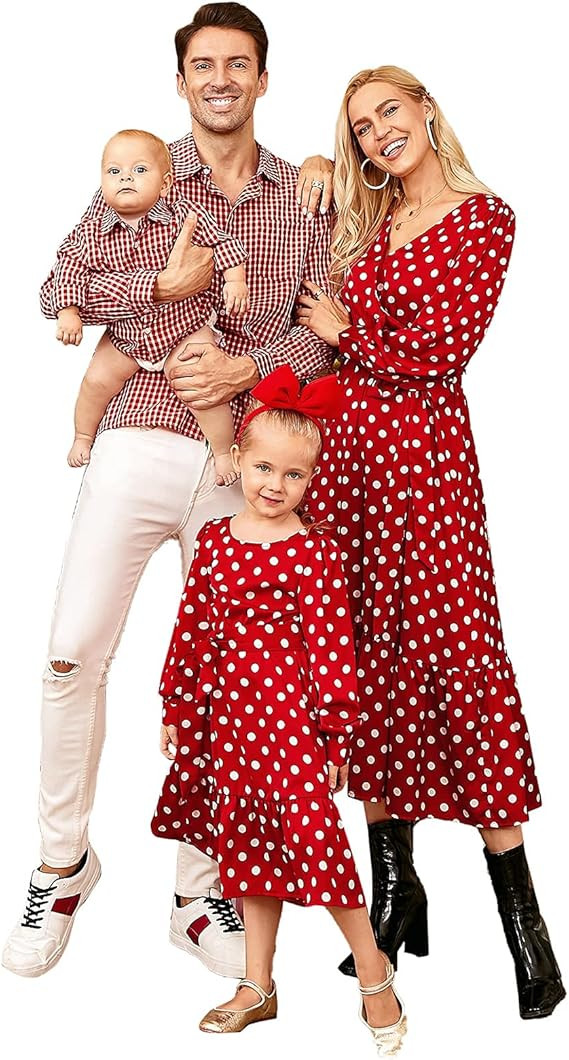 PopReal Family Matching Outfits Mommy and Me Dresses Lantern Sleeves Ruffle Wave Point Print Shir... | Amazon (US)