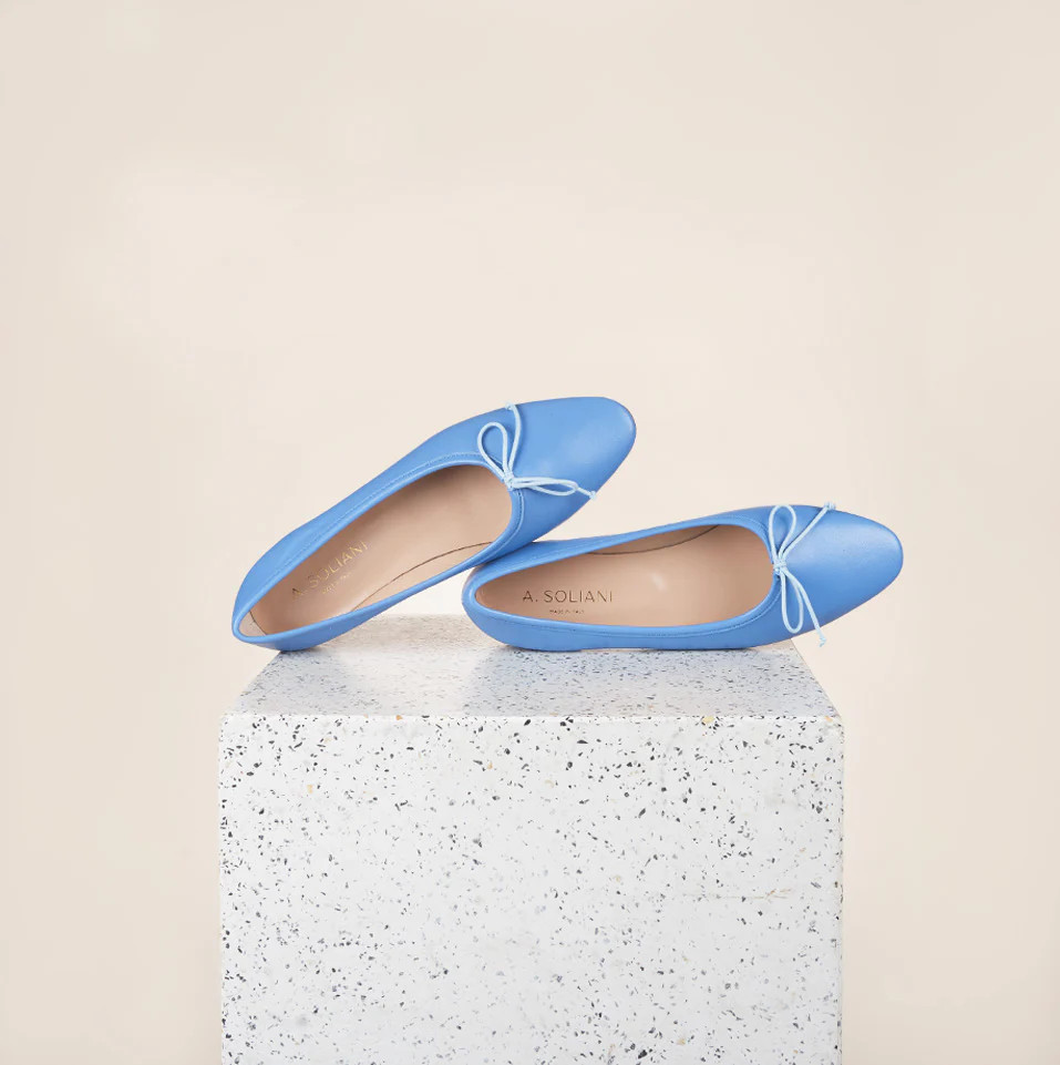 Como Italian Leather Ballet Flats in Bleu Faience | A. Soliani | A.Soliani