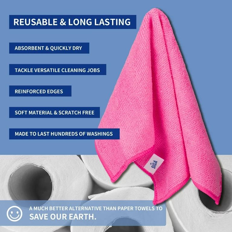 MR.SIGA Microfiber Cleaning Cloth for Kitchen, Household & Car Cleaning, Pack of 12, Size: 12.6" ... | Walmart (US)