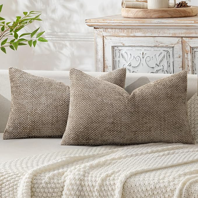 MIULEE Pack of 2 Khaki Decorative Pillow Covers 20x12 Inch Soft Chenille Couch Throw Pillows Farm... | Amazon (US)