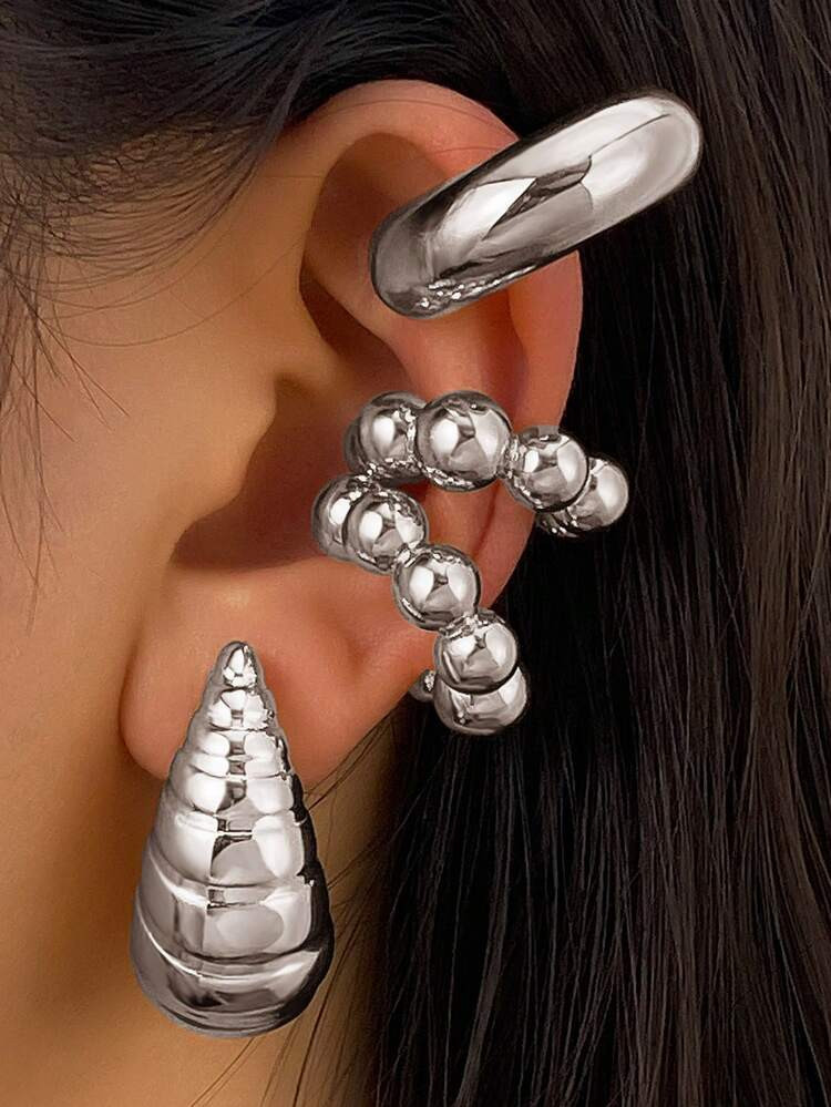 4pcs Set Of Minimalist Asymmetrical C-Shaped Clip-On Earrings, Luxury Fashion Chic Earrings For Women | SHEIN