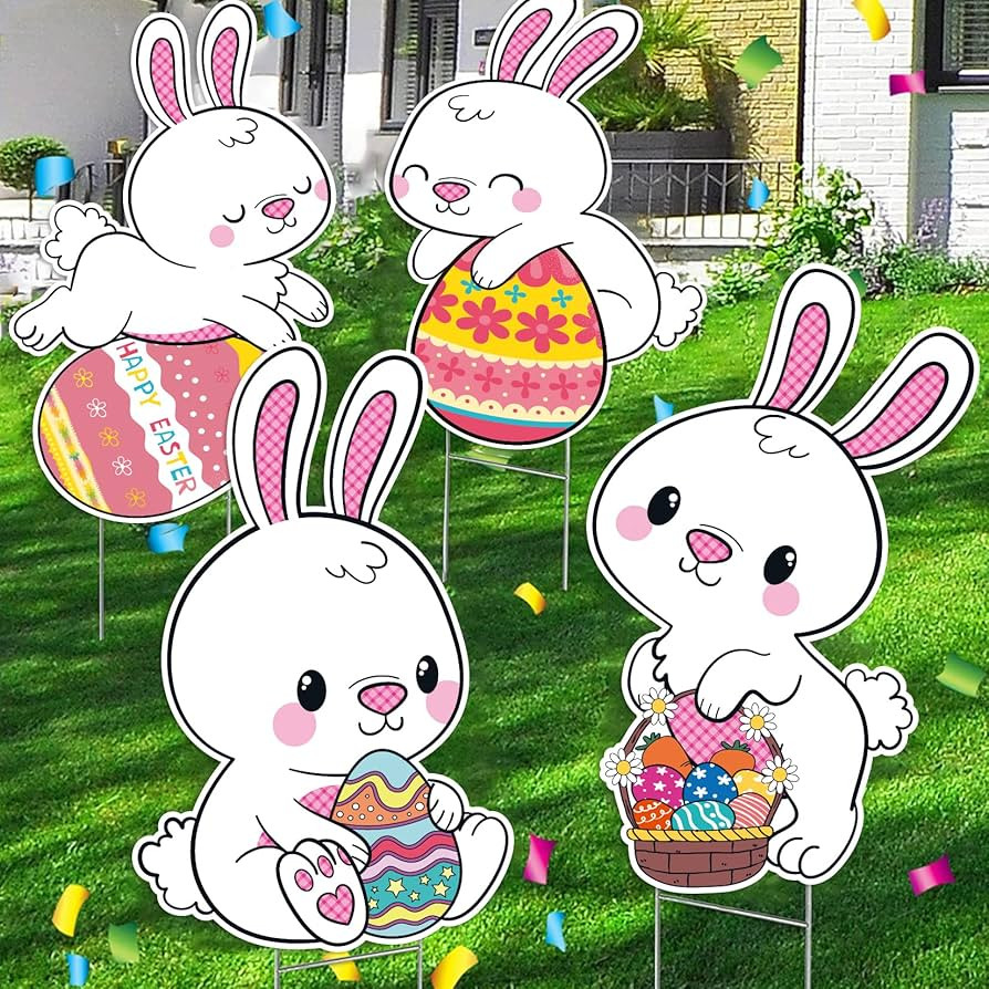 Easter Yard Signs,4Pcs Reflective Large Outdoor Easter Bunnies Decorations and Egg Hunt Decor, Sp... | Amazon (US)