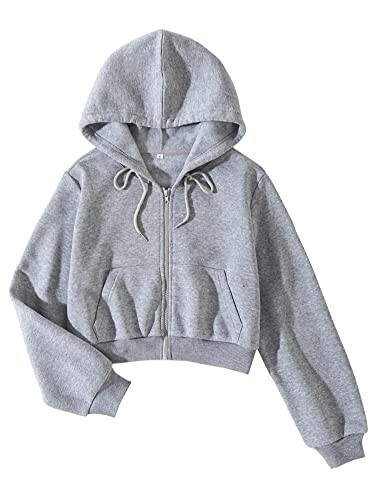 Cioatin Women Zip Up Crop Hoodie Jacket Fleece Drop Shoulder Long Sleeve Cropped Hooded Sweatshirt Active Casual Light Grey | Amazon (US)
