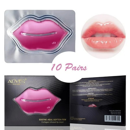 Lip Mask by Aliver 10P Pink Lip Patches for Lip Spa Daily to Reduce Lip Wrinkles Dryness Anti-Wrinkle Lightens - 120X90mm | Walmart (US)