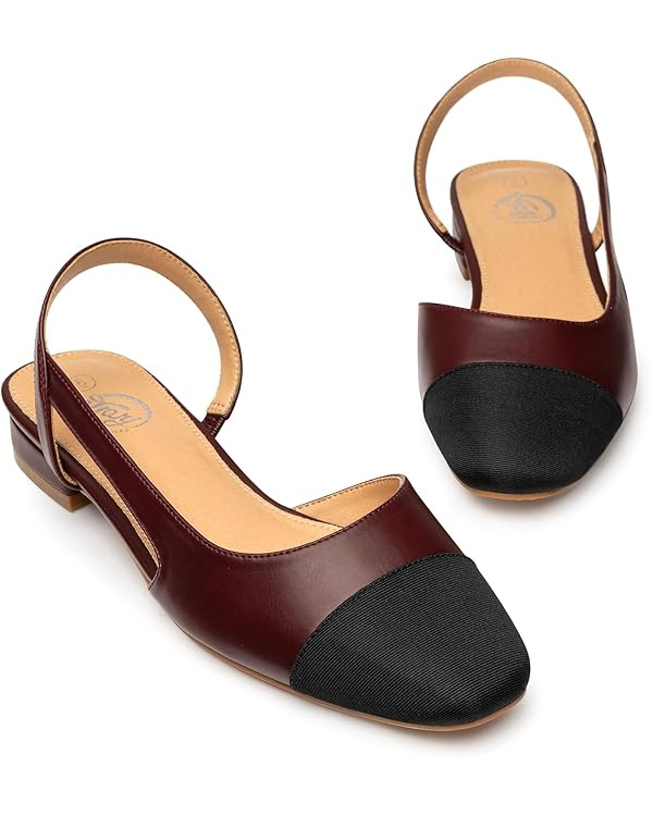 Trary Slingback Flats for Women, Black Dressy Comfortable Round Square Toe Shoes, Work Office Cas... | Amazon (US)