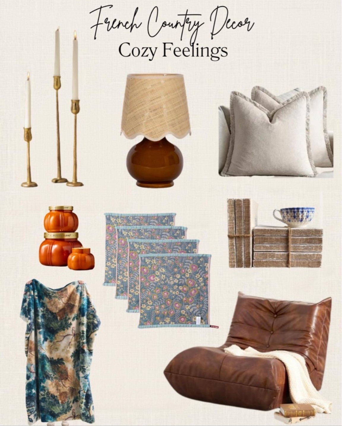 French country decor is all about creating that collected, cozy feeling—warm woods, aged brass, soft linens, vintage-inspired florals, and a few unexpected touches. 🤎

These are some of my favorite pieces for bringing that relaxed French country feeling into your home without making it feel overly “decorated.”

Think candlelight, cozy throws, beautiful textiles, natural textures, and pieces that look like they’ve been collected over time. 🇫🇷✨

#FrenchCountryDecor #FrenchCountryStyle #FrenchCountryHome #CozyHome #HomeDecor