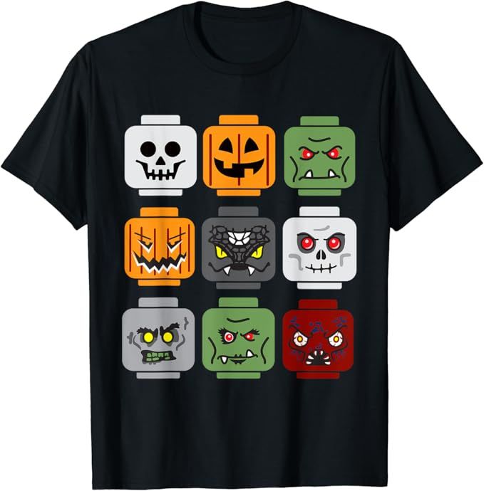 Halloween Building Brick Head Pumpkin Ghost Zombie Friends T-Shirt | Amazon (US)