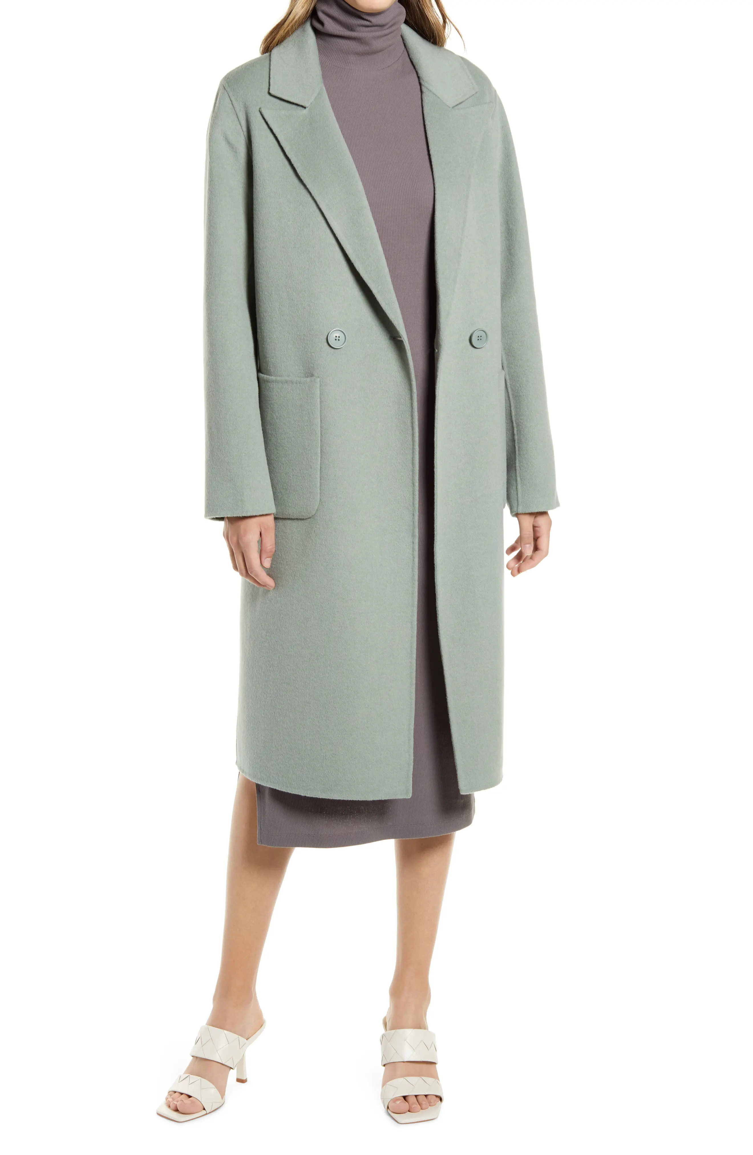 Halogen(R) Double Face Wool Coat, Size Medium in Green Beryl at Nordstrom | Nordstrom