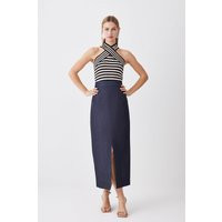 Tailored Denim Corset Detail Midi Skirt | Debenhams UK