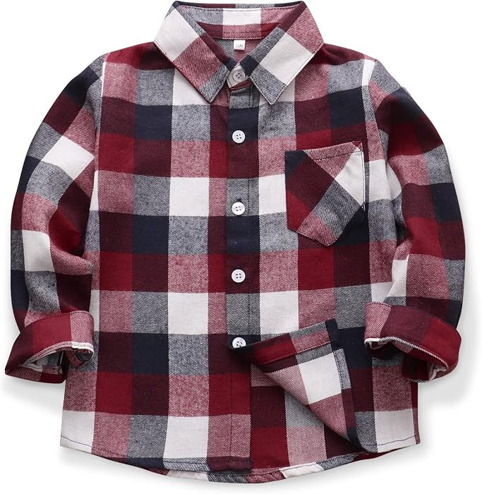 OCHENTA Men's & Boys Flannel Shirts Button Down Long Sleeve Plaid Shirt Family Matching Outfits | Amazon (US)