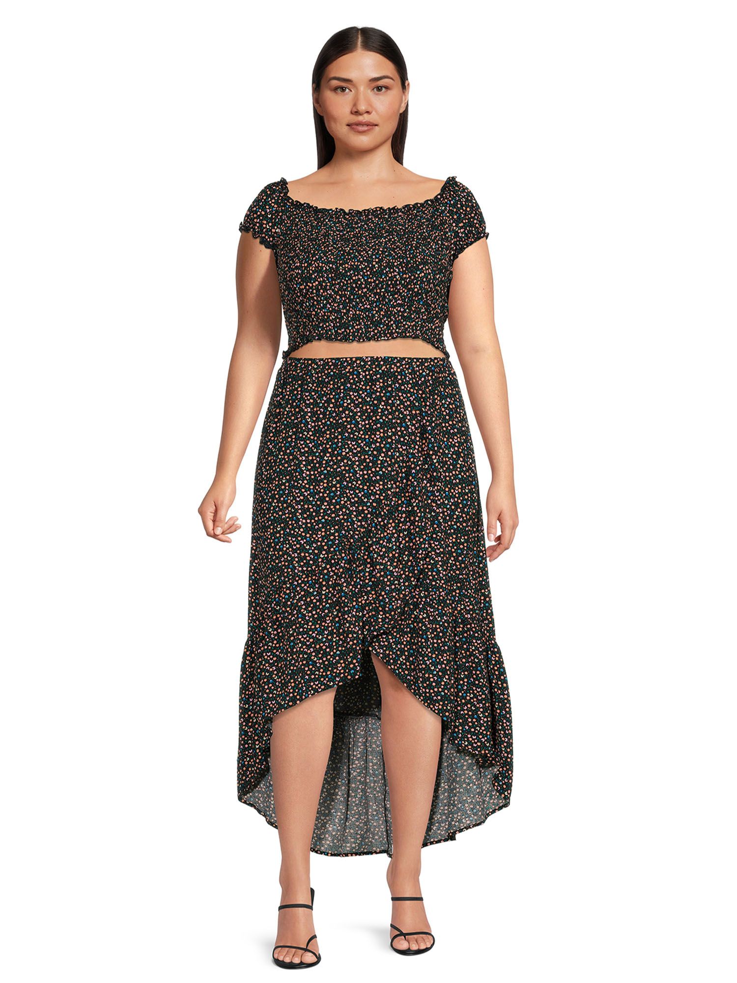 No Boundaries Juniors Plus Size Smocked Top and Tulip Skirt Set, 2-Piece | Walmart (US)
