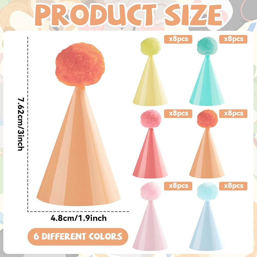 Amazon.com: 48Pcs Mini Pastel Birthday Party Hats for Stuffed Animals 3Inch Adjustable Cone Caps with DIY Pom Poms Colorful Mini Party Hats Pets Dolls Kids Small Pastel Birthday Decorations Kit for Holidays : Toys & Games | Amazon (US)