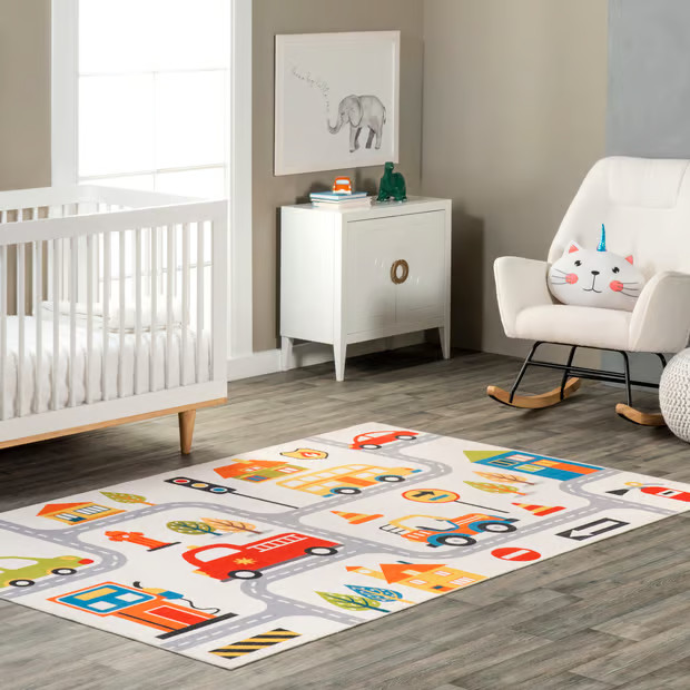 White Multicolor Jules Kids Washable Play Time Area Rug | Rugs USA