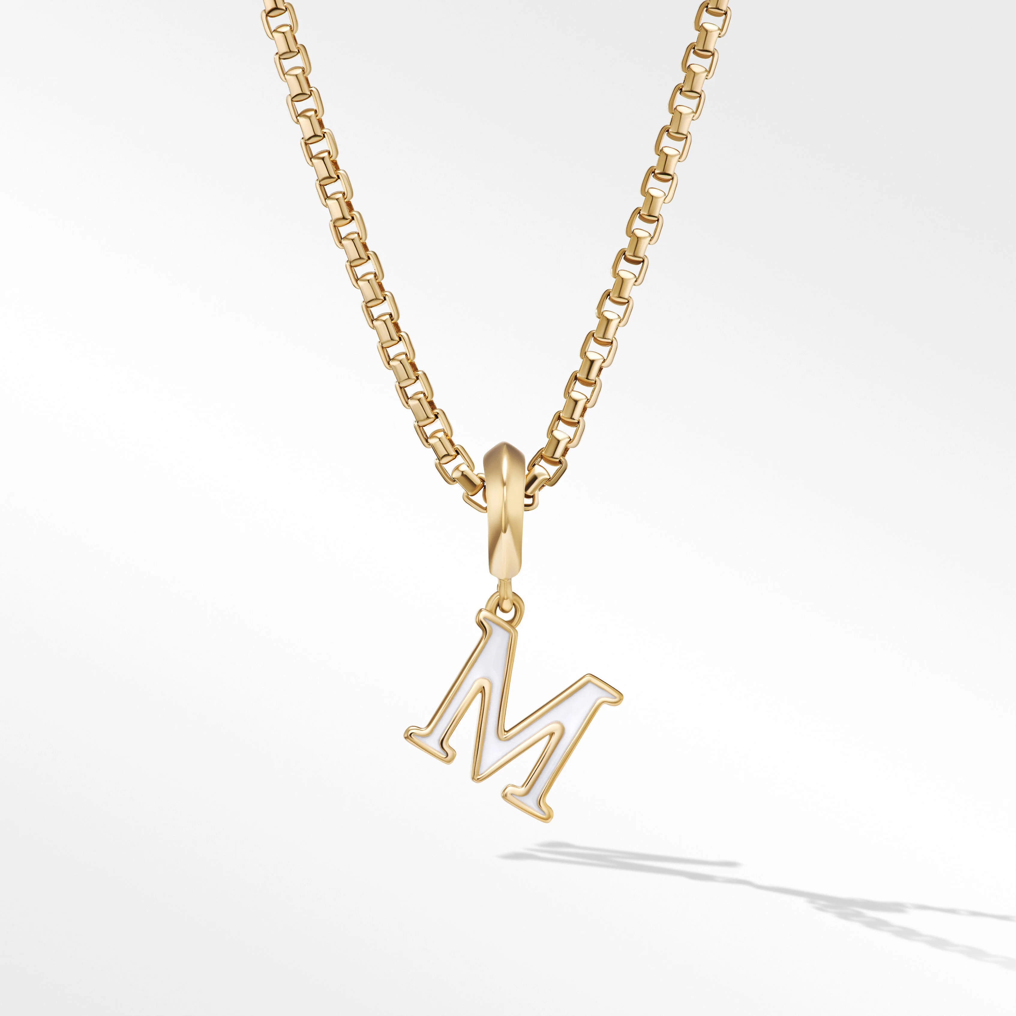 Petite White Enamel M Initial Charm with 18K Yellow Gold | David Yurman