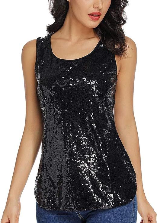 Henly Gift for Women Sequin Tank Top Sleeveless Sparkle Shimmer Vest Tops Glitter Camisole | Amazon (US)
