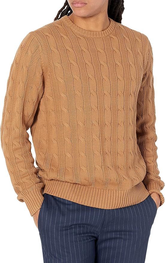 Goodthreads Men's Soft Cotton Cable Stitch Crewneck Sweater | Amazon (US)