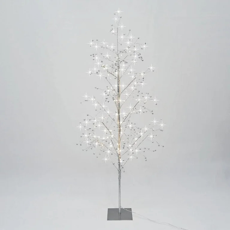 Pre-Lit 160 Warm White Twinkling LED Beaded Tree, Silver Glitters, 5 ft, by Holiday Time | Walmart (US)