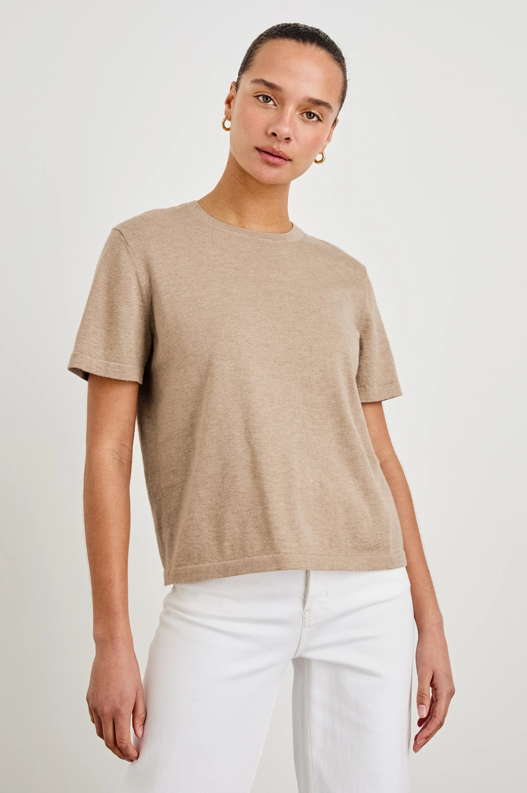 COTTON CASHMERE T-SHIRT - HEATHER OAT | Rails