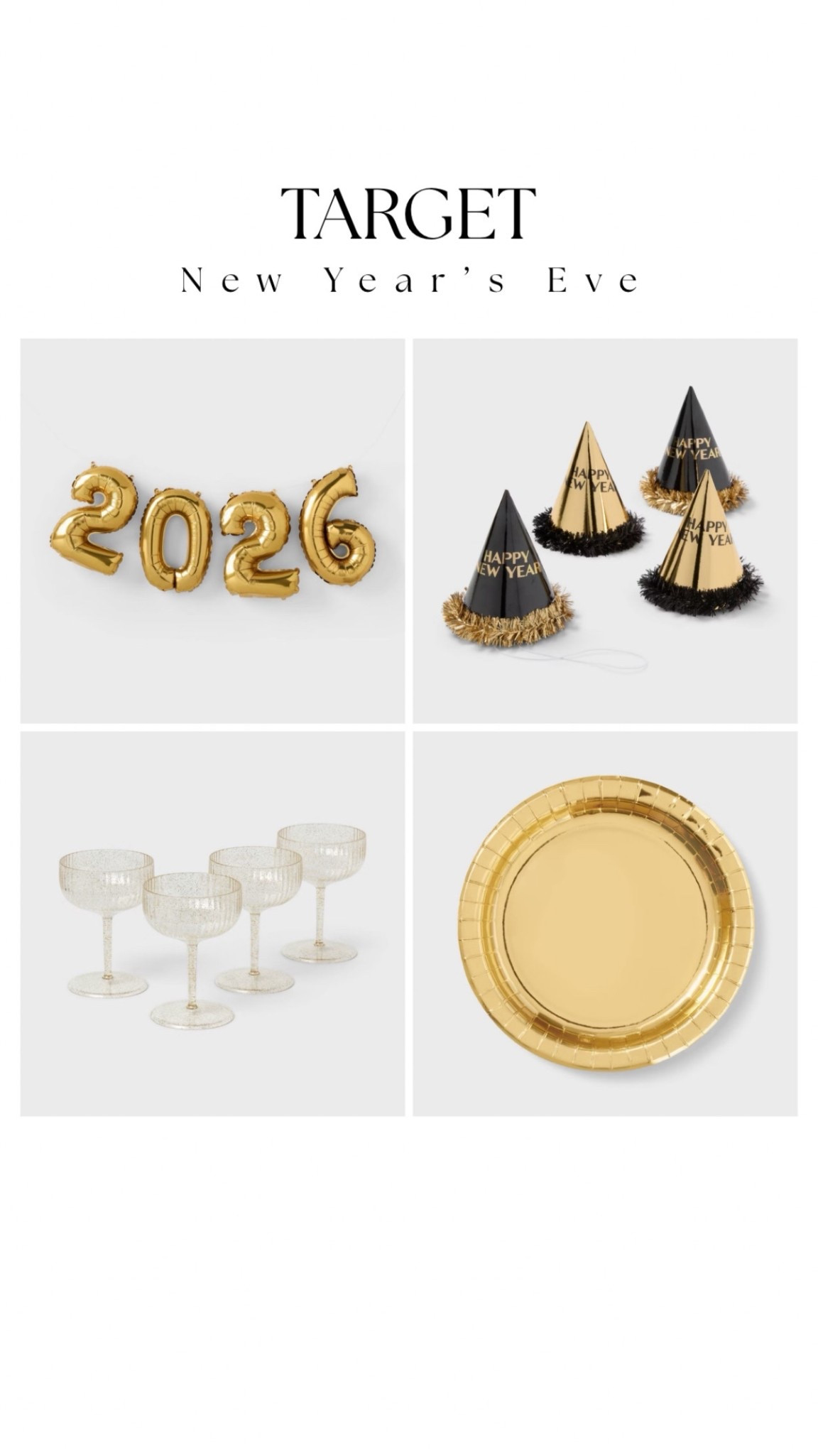 Target New Year’s Eve essentials 🎉 NYE party disposable champagne coupes gold plates paper plates target finds 2026 banner balloons 