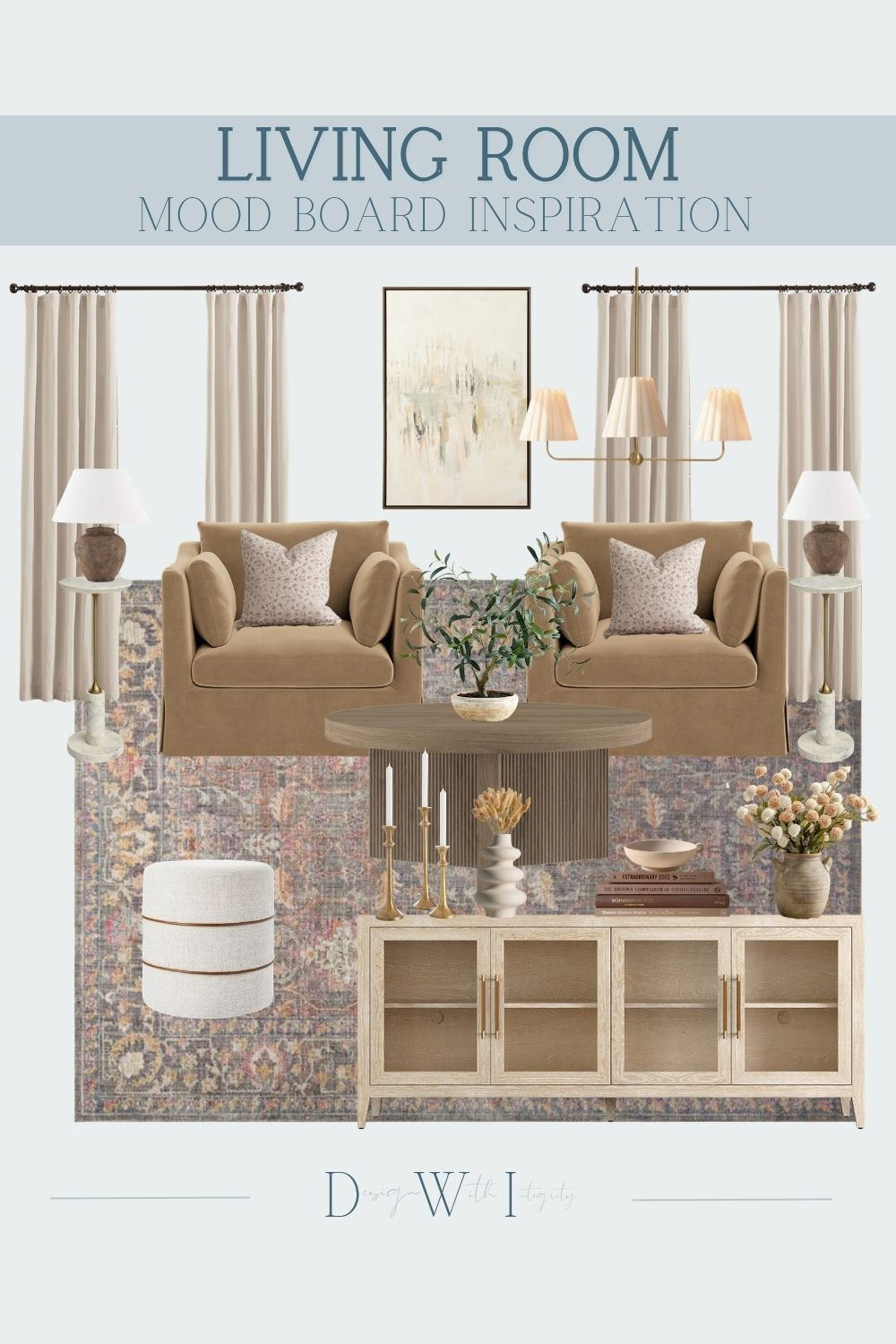 This mood board is all about soft, elevated neutrals with a tailored feel. I layered warm beige upholstery, subtle pattern, and light wood tones to create a space that feels calm, inviting, and effortlessly refined.

The mix of classic silhouettes and gentle texture keeps everything feeling timeless, while the vintage inspired rug adds just enough depth and character.

If you love a warm neutral palette that feels both polished and livable, this is such a beautiful direction. Tap through to shop all of my curated selections and bring this look into your home.

#interiordesign #livingroominspo #neutraldecor #warmneutrals #cozyhome #moderntraditional #homedecorideas #timelessdesign #ltkhome #interiorstyling


neutral living room, beige living room decor, warm neutral palette, modern traditional style, cozy elegant living room, upholstered accent chairs, wood coffee table, vintage inspired rug, neutral styling, layered textures, timeless interiors, soft minimal decor 

 #LTKHome