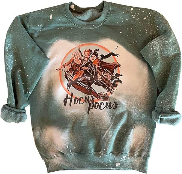 Halloween Bleached Shirt Women Funny Hocus Pocus Graphic Tees Fall Long Sleeve Sanderson Sisters Pul | Amazon (CA)