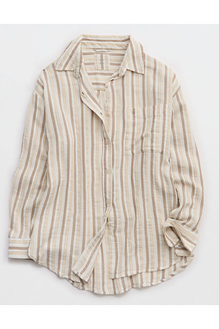 Aerie Day-Off Cover Up Shirt Women's Beige L | Aerie